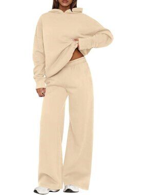 Women's Sweatsuits 2 Piece Sets Beige Casual Long Sleeve Sweatpants Fall